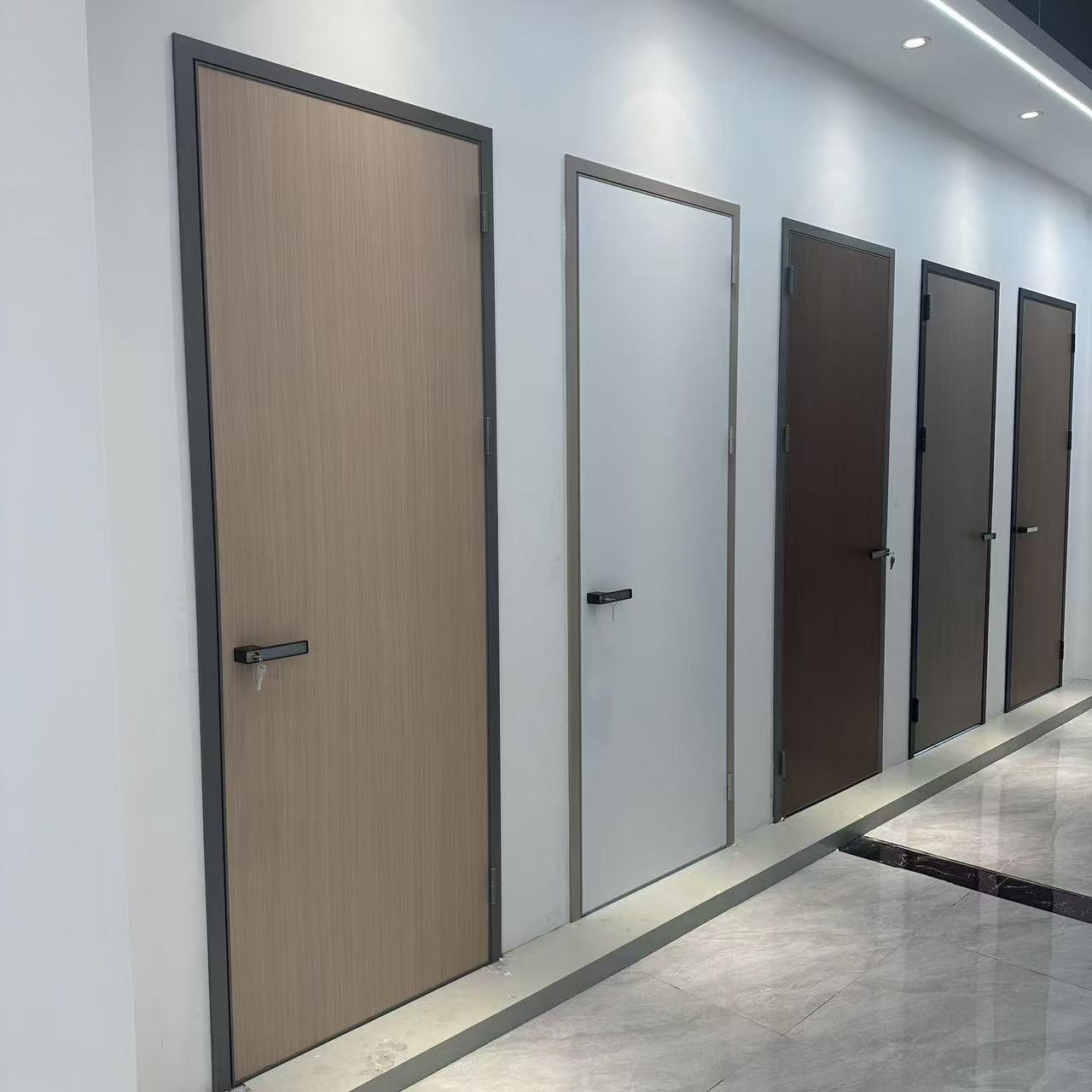 Soundproof and Moisture-resistant Aluminum-wood Doors, Flush Exterior with Inward-opening Design, Aluminum Alloy Frame Set