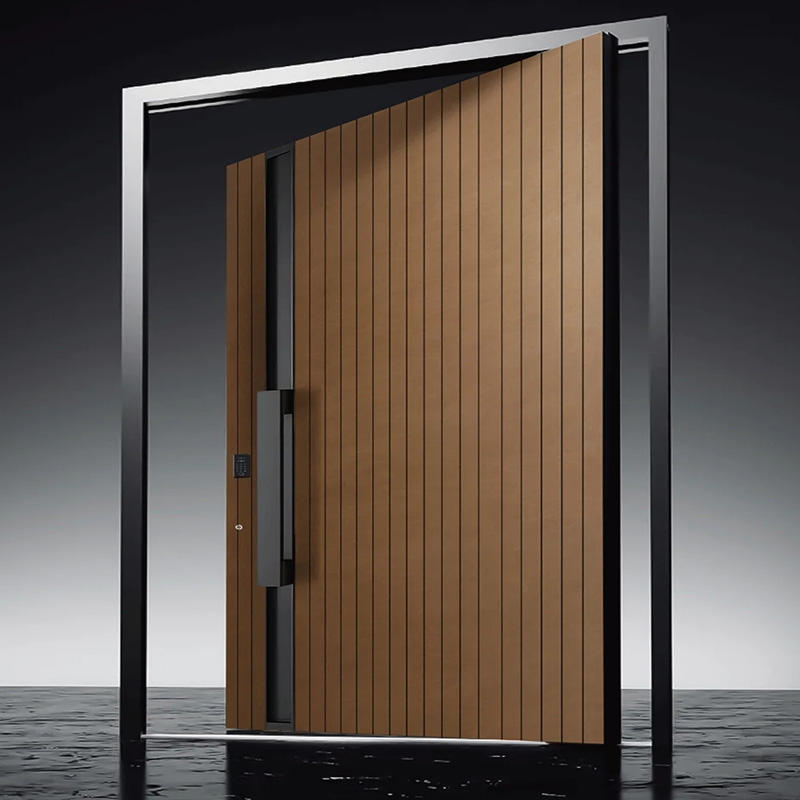 Double Door Villa Gate Cast Aluminum Central Axis Entrance Broken Bridge System Wood Grain Split Glass Eccentric Axis Pivot Door