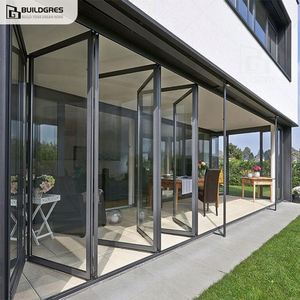 Custom Heavy Duty Aluminum Concertina Bi-Fold Door Storm Proof EPDM Sealing Stackable Folding Glass Door Buildgres 5-Year