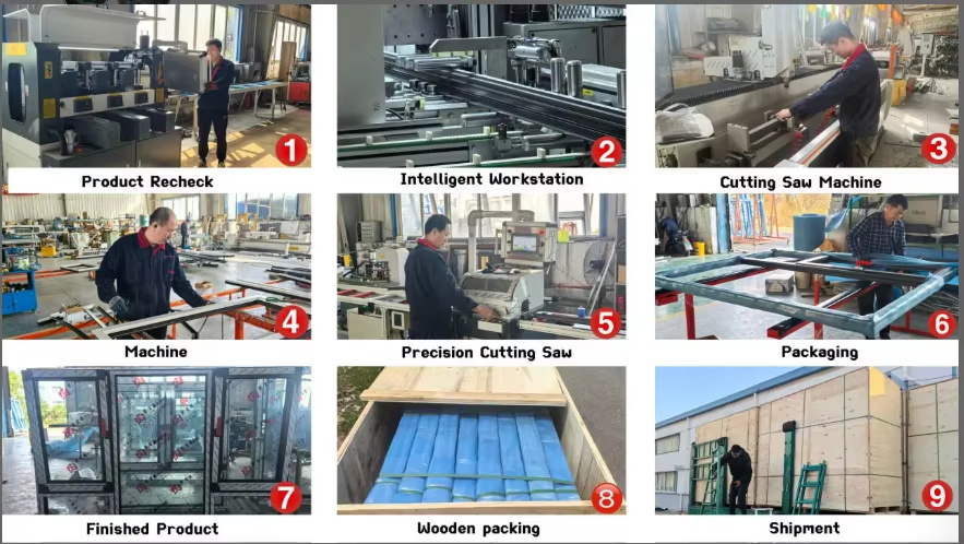 Production Workflow - CE Certified Aluminum Clad Wood Entrance Door Double Glazed Low-E Glass Waterproof Exterior Front Entry for Villa
