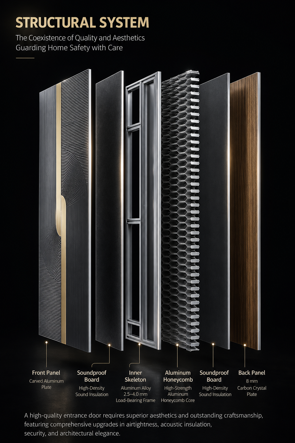European Style Aluminum Door Modern Contemporary Matte Charcoal Finish Grooved Single Security Entry Door Bespoke Custom Design