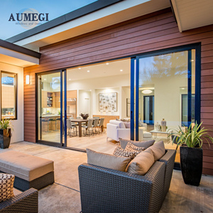 AUMEGI Patio Doors Balcony Metal Back Painted Aluminium Low-e Glass Automatic Main Handle Sliding Door