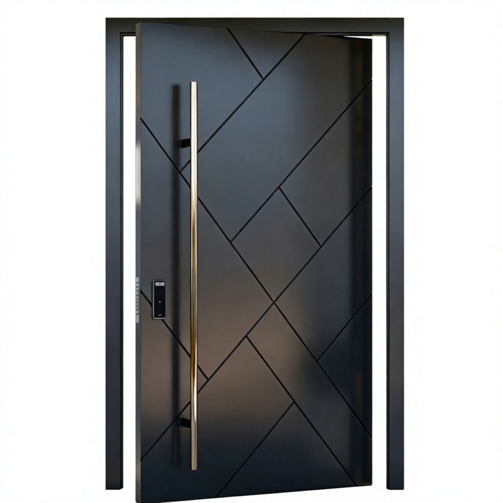 Modern Geometric Thermal Break Aluminum Pivot Entry Door Waterproof Anti-Theft Exterior Hall Villa Apartment Security Door Smart