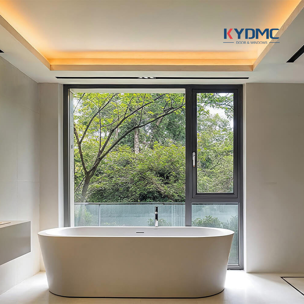 Black Frame Aluminium Window Customized Size Double Glass Swing Windows with Screen for Kitchen Bathroom Villa