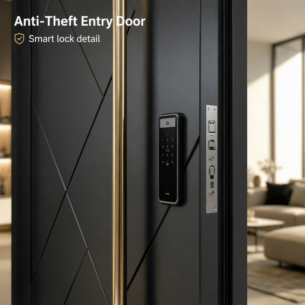 Modern Geometric Thermal Break Aluminum Pivot Entry Door Waterproof Anti-Theft Exterior Hall Villa Apartment Security Door Smart