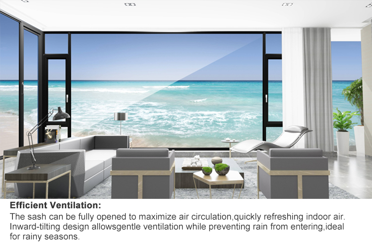 Thermal Break Tilt Turn Aluminum Windows with Double Glazed Glass, Aluminium Window Inward Opening for Houses Soundproof