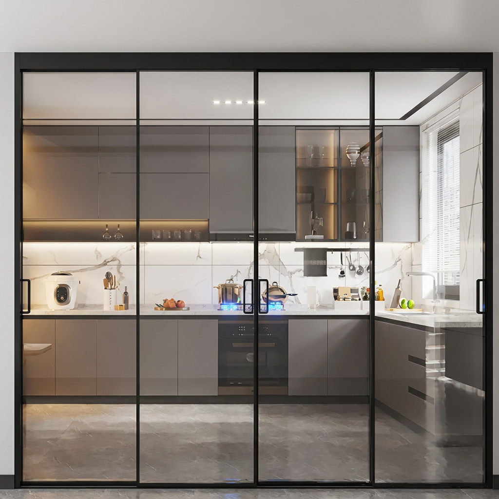 Thermal Break Aluminum Alloy Sliding Glass Door Double Glazing Kitchen Partition Door