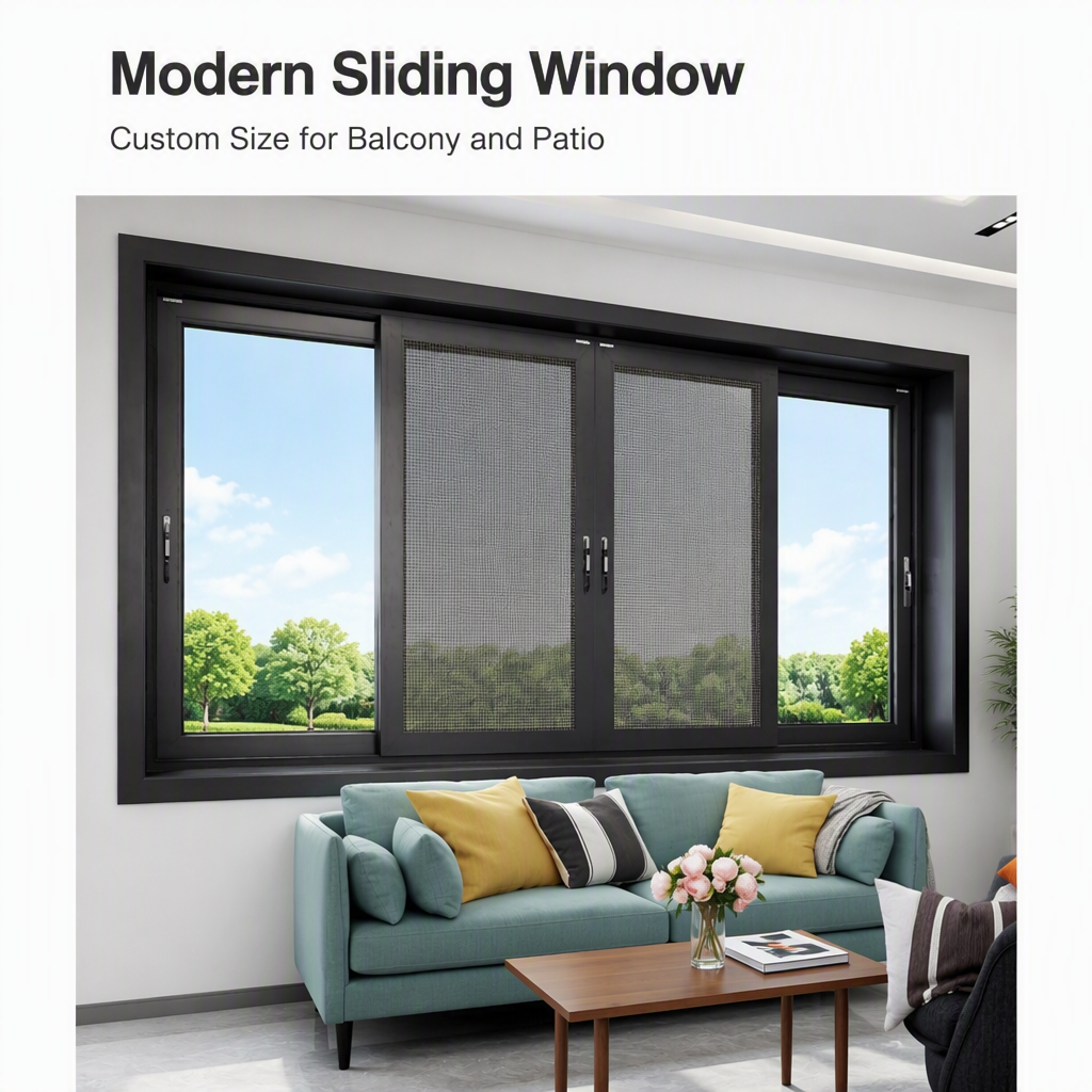 Factory Custom Size Aluminum Frame Sliding Windows Featuring Durable Mesh Screen Design for Balcony and Patio Sliding Window