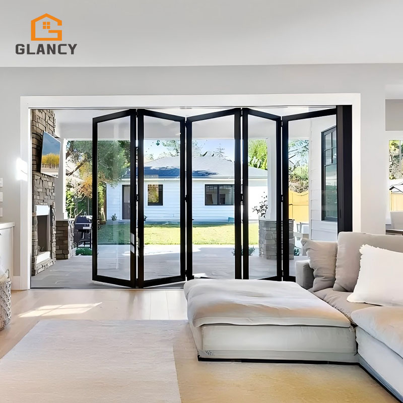 Large Modern Internal Lockable Accordion Sliding Aluminum Bifold Folding Double Glass Patio Doors