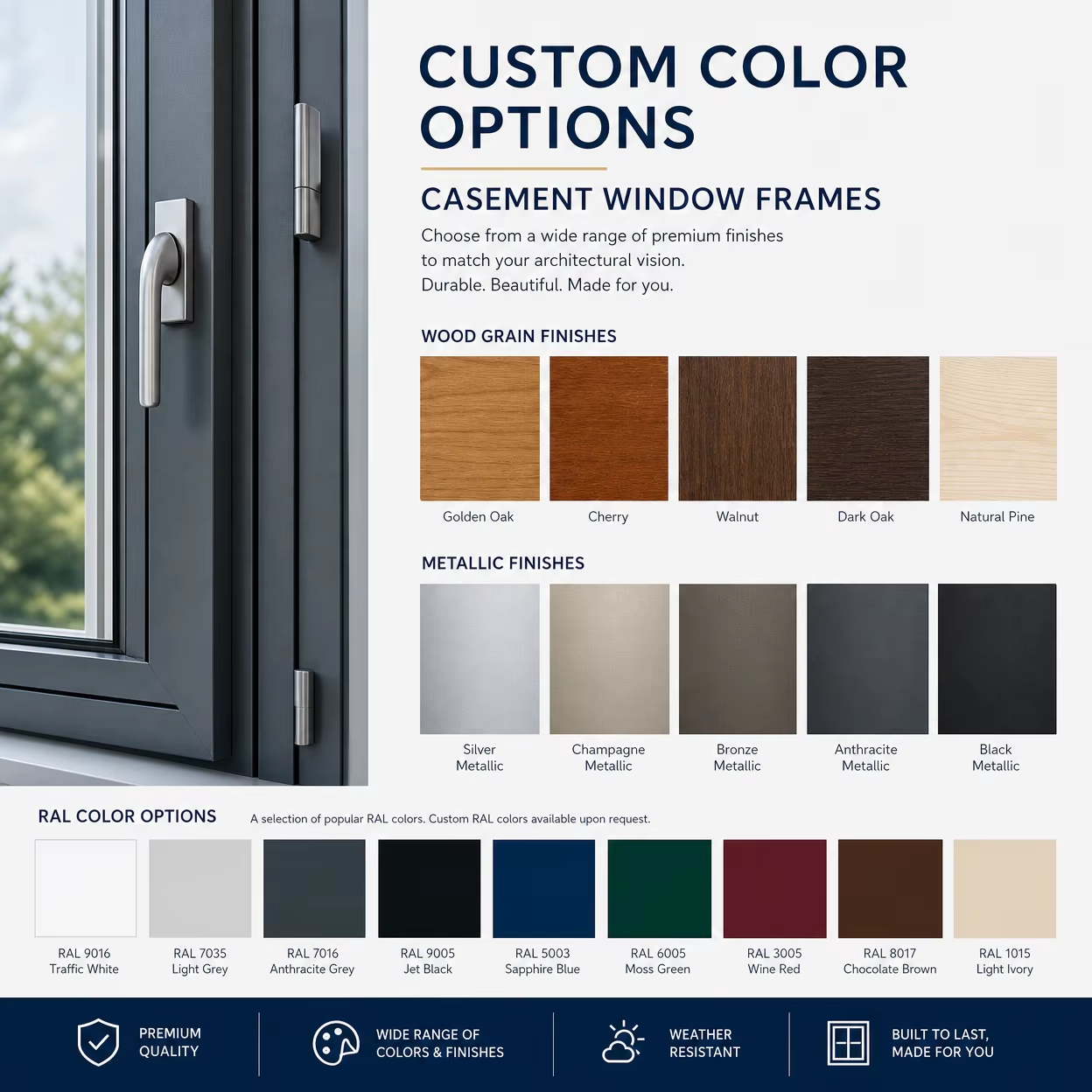 Wood Grain Finish Aluminum Swing Window (inner casement window/outer casement window) for Attic Bedroom