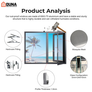 OUNA Double Glazed NFRC CSA NOA Aluminum Casement Window Thermal Break