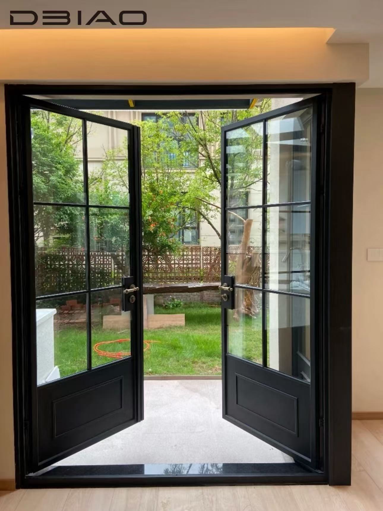 Modern Double French Swing Door Aluminum Alloy Frame Energy Saving Insulated Glass Anti-Theft Safety Lock Bathroom Bedroom