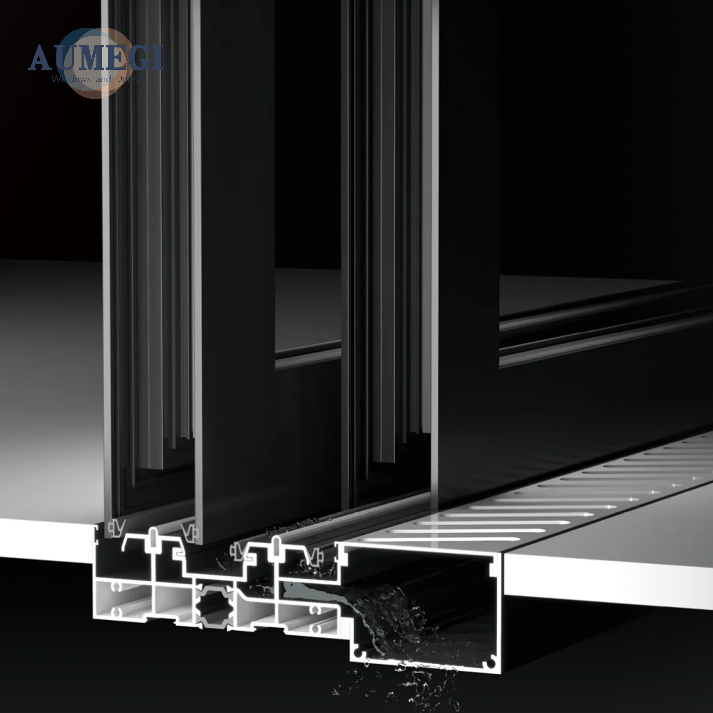 AUMEGI Patio Doors Balcony Metal Back Painted Aluminium Low-e Glass Automatic Main Handle Sliding Door