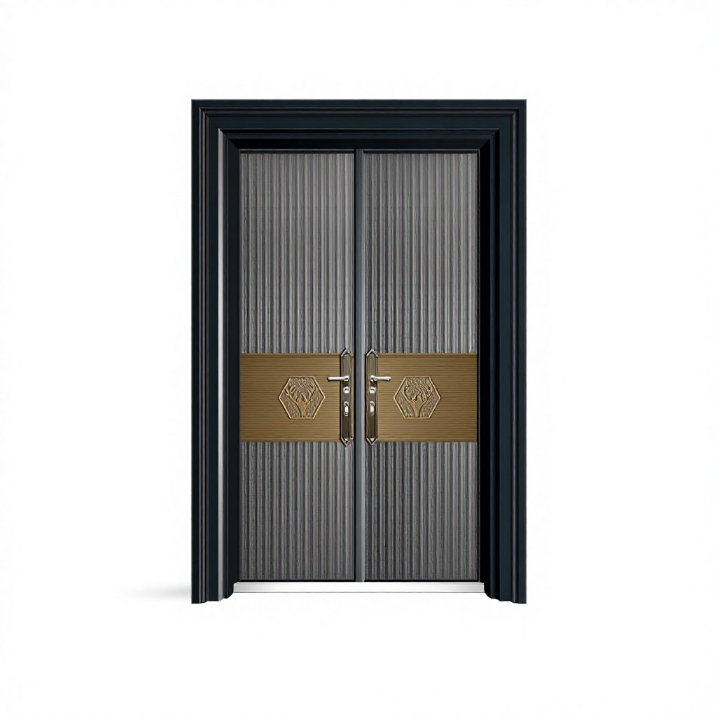 Frosted Glass Aluminum Alloy Double Door Modern Swing Entry for Villa Apartment Exterior Dark Gray Custom