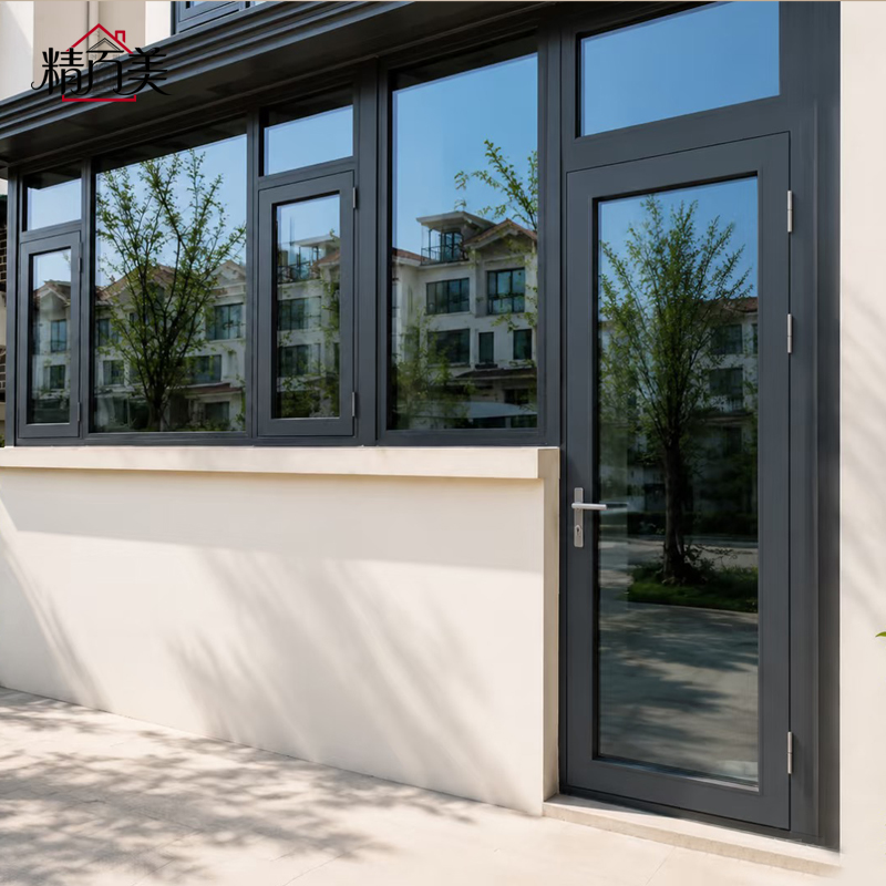Aluminium Alloy Wind Resistant Thermal Break Double Tempered Glass Single Leaf Swing Door for Hotel Apartment Courtyard