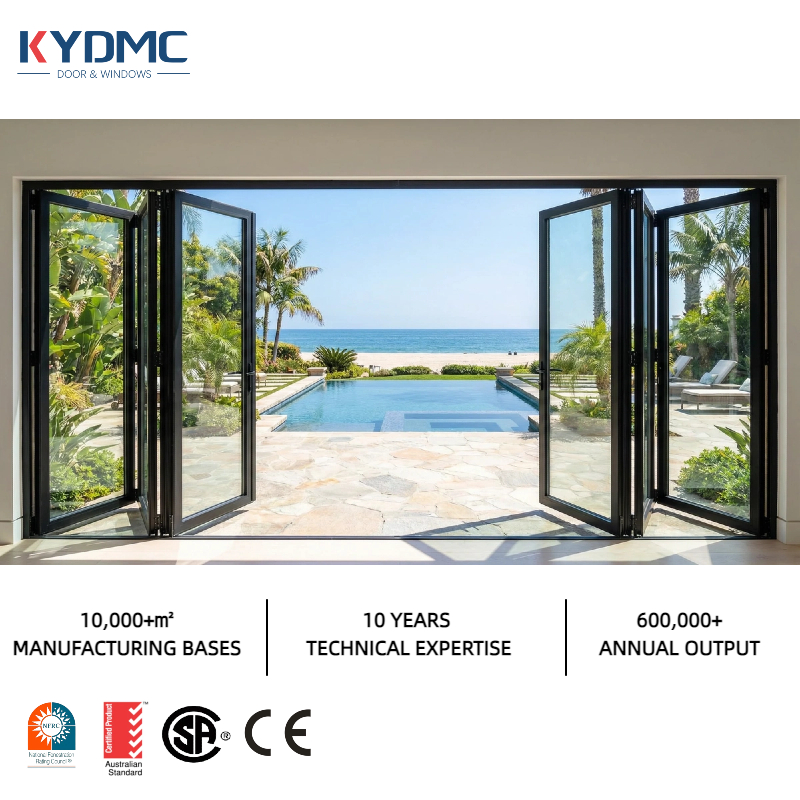 HURRICANE PROOF LUXURY TEMPERED DOUBLE GLASS SLIDING ALUMINUM BIFOLD EXTERIOR ACCORDION FOLDING DOORS