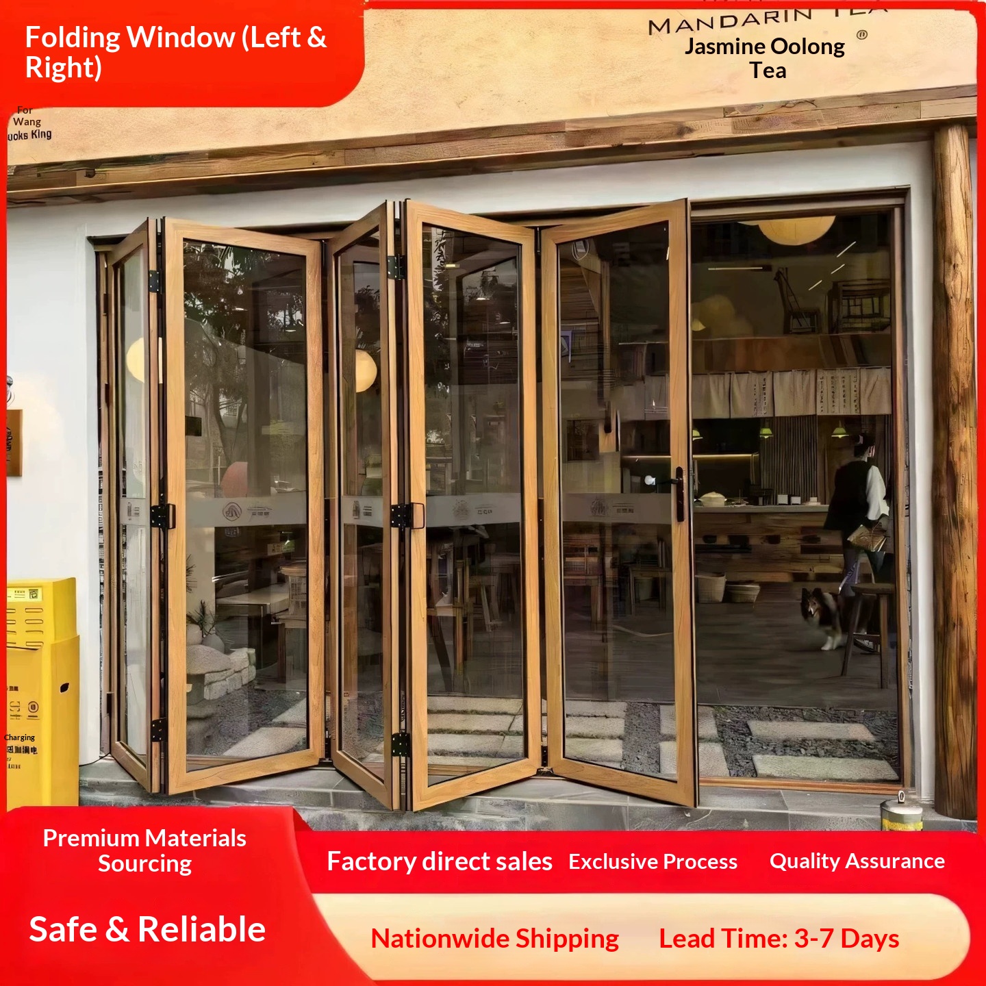Soundproof Double Glazed Aluminum Foldable Glass Wall Patio Door Modern Waterproof Outdoor Bedroom Hotel Balcony Porch Mall