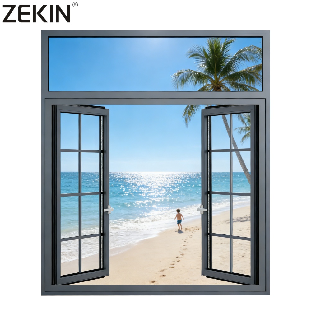 ZEKIN USA Brand NFRC Thermal Break Aluminum Windows Fixed Double Glazed French SDL Grid Soundproof Triple Glazed Casement Window