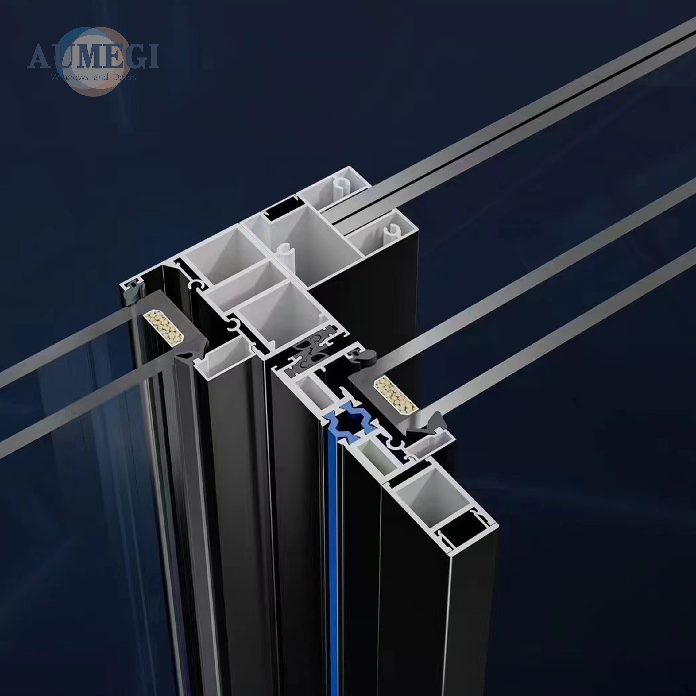 AUMEGI Patio Doors Balcony Metal Back Painted Aluminium Low-e Glass Automatic Main Handle Sliding Door
