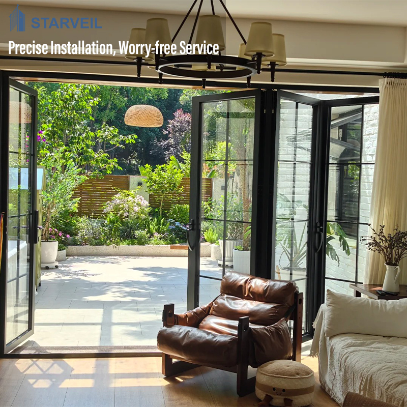 Veranda Folding Patio Door Aluminum Double Tempered Glass Covered Porch Outdoor Design Waterproof Weatherproof Seal System