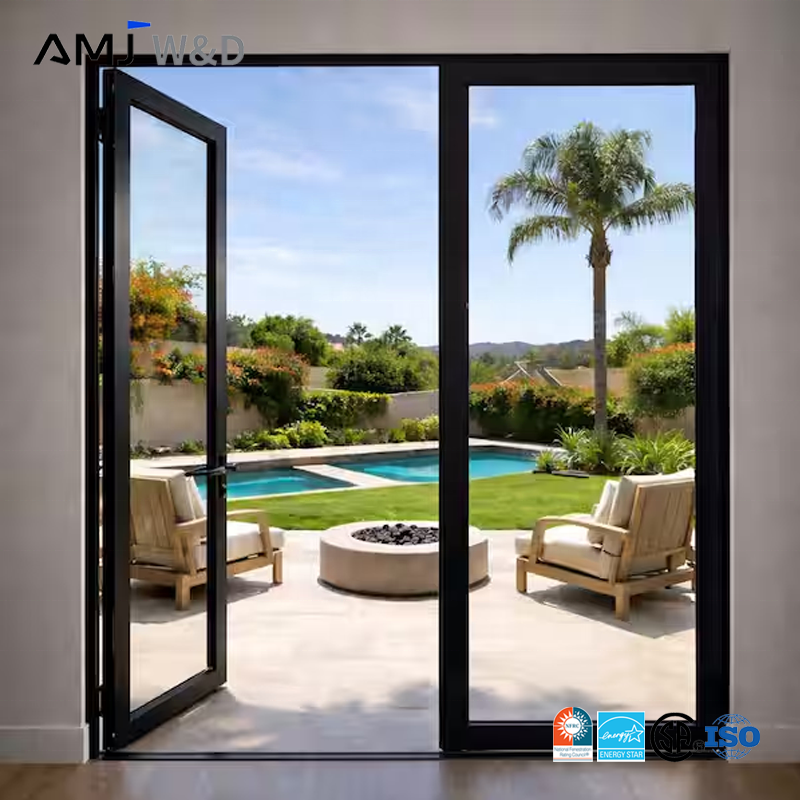 Garden Double Door Waterproof Windproof Aluminum Frame Laminated Glass French Entrance Patio Doors