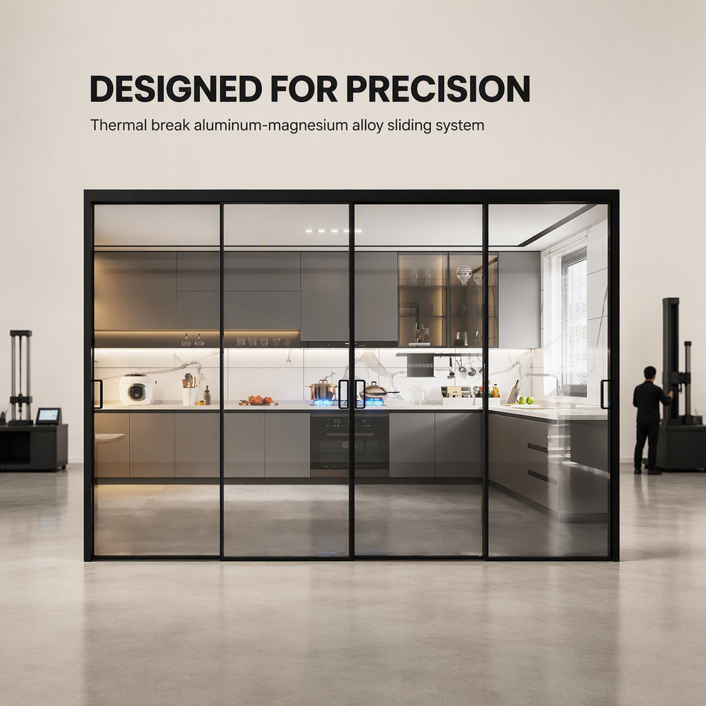 Thermal Break Aluminum Alloy Sliding Glass Door Double Glazing Kitchen Partition Door
