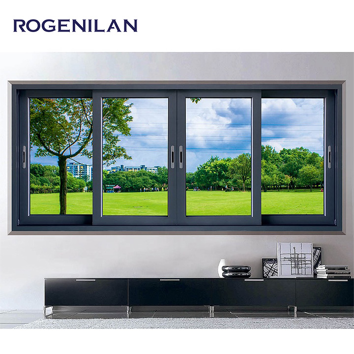 Rogenilan Residential Double Glass Low-E Glazed Sliding Windows Aluminum Slide Window With Mosquito Net for House