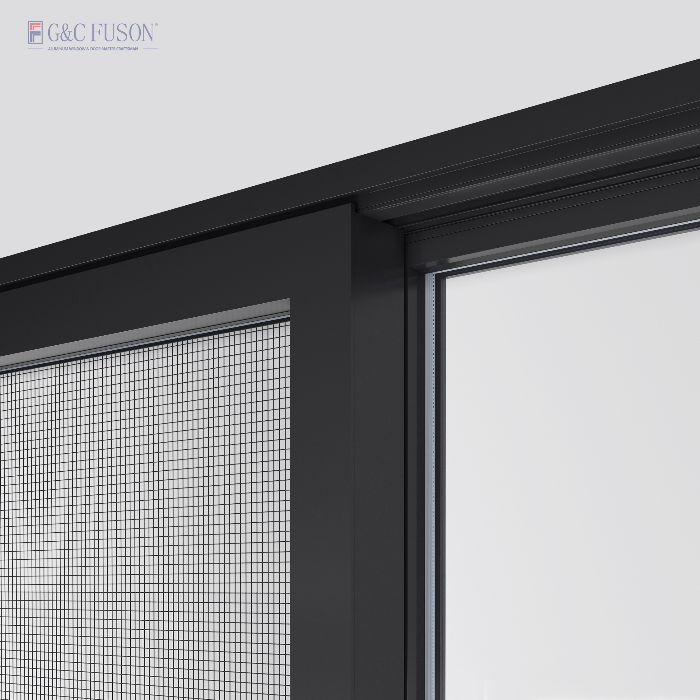 Fuson Black Steel Mesh Aluminum Balcony Louvre Sliding Windows Aluminum Frosted Glass Fixed Windows and Doors Manufacturer