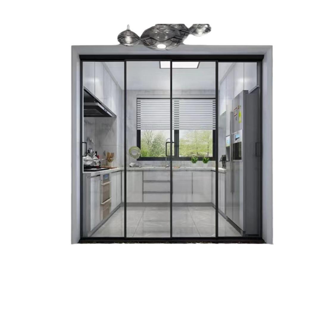 Modern Customized Commercial Tempered Aluminum Alloy Slide Pocket Doors Custom Color Waterproof Glass Stacking Sliding Kitchen
