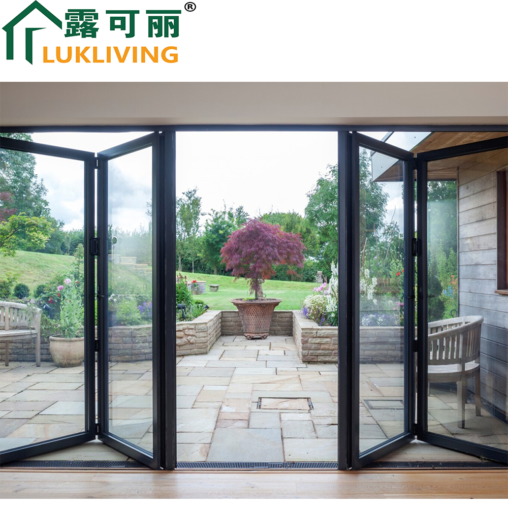 Lukliving Aluminum Exterior Double Glazed Entry Swing Door China Wholesale Patio Front Doors for Villa Modern Folding Door