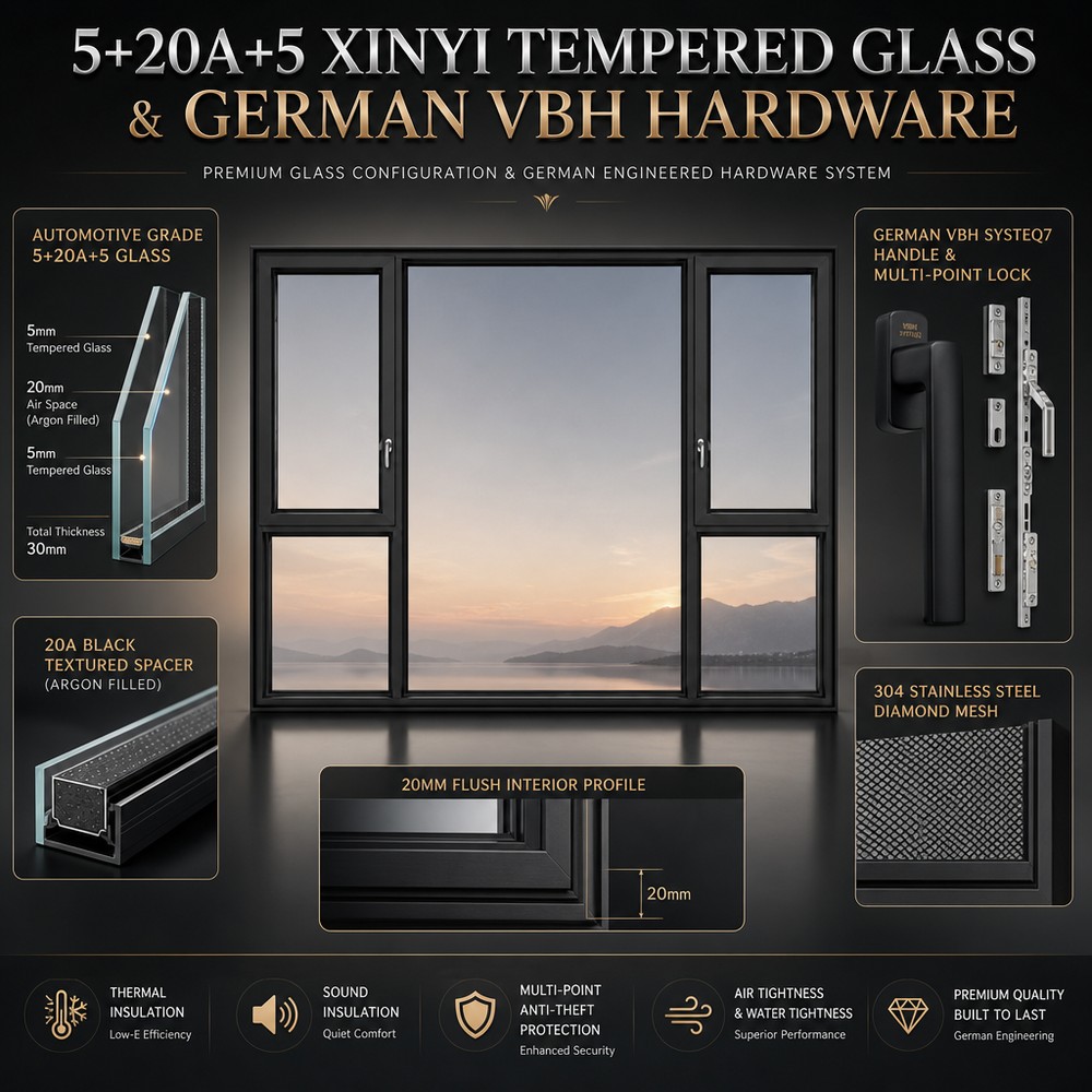 Modern Aluminum Alloy Fixed Casement Window Soundproof Minimalist Flush Mesh Screen Villa Apartment Hotel Residential Commercial
