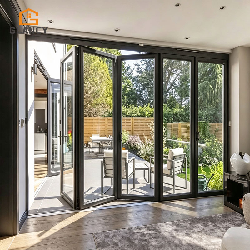 Large Modern Internal Lockable Accordion Sliding Aluminum Bifold Folding Double Glass Patio Doors