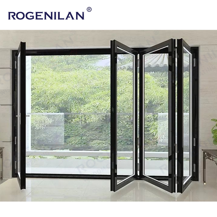 Rogenilan Farmhouse Backyard Thermal Break Aluminum Profile Triple Glazing Bi Folding Doors Customizable Shutters