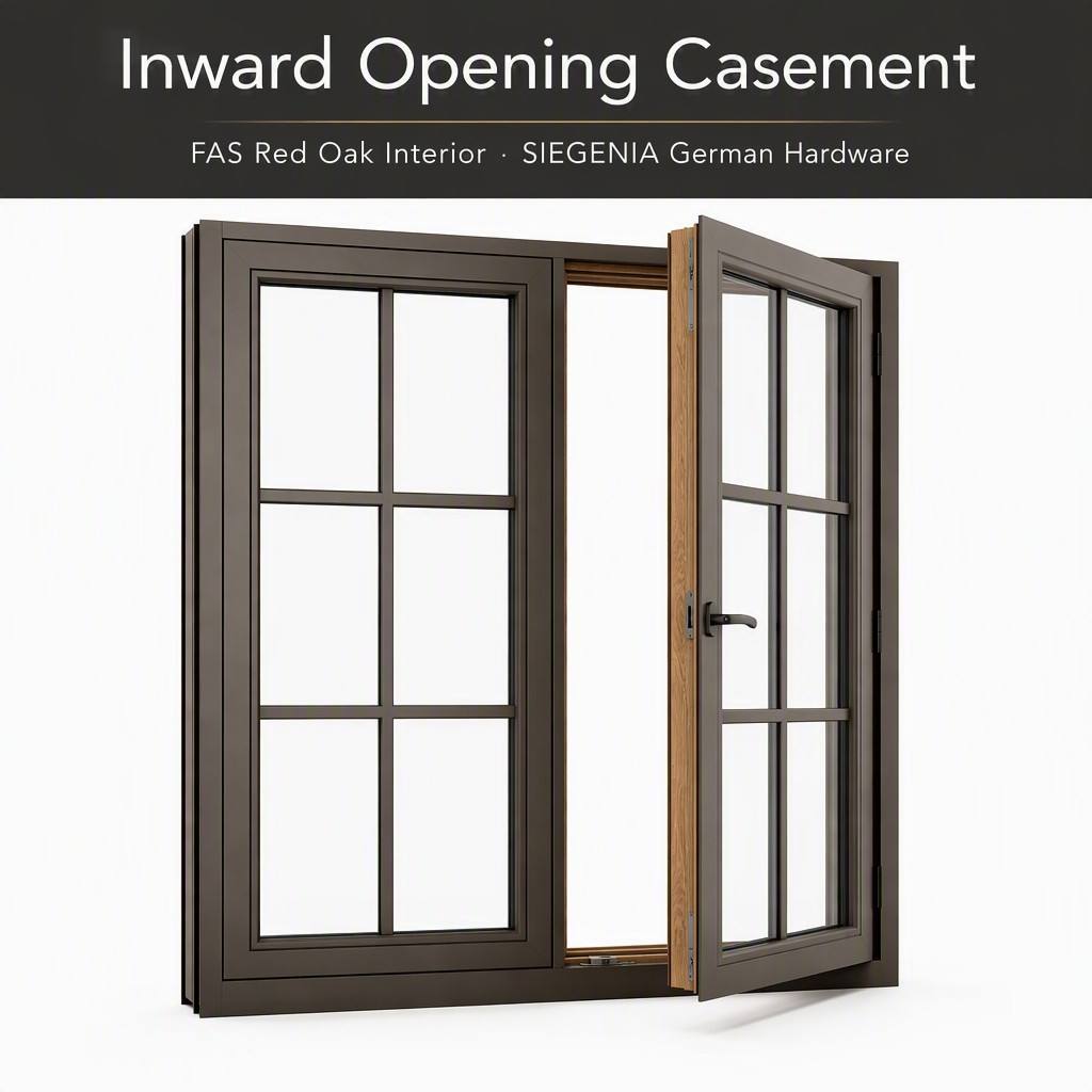 Custom 90mm Alu-Wood Composite H90 Burglar-Proof Double-Glazed Luxury Villa Residential Window Waterproof Noise Reduction Heat