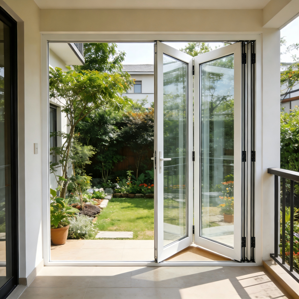 American Style Aluminum Folding Patio Door Exterior Bifold Glass Door for Backyard Deck Porch Energy Saving Low-E Glass