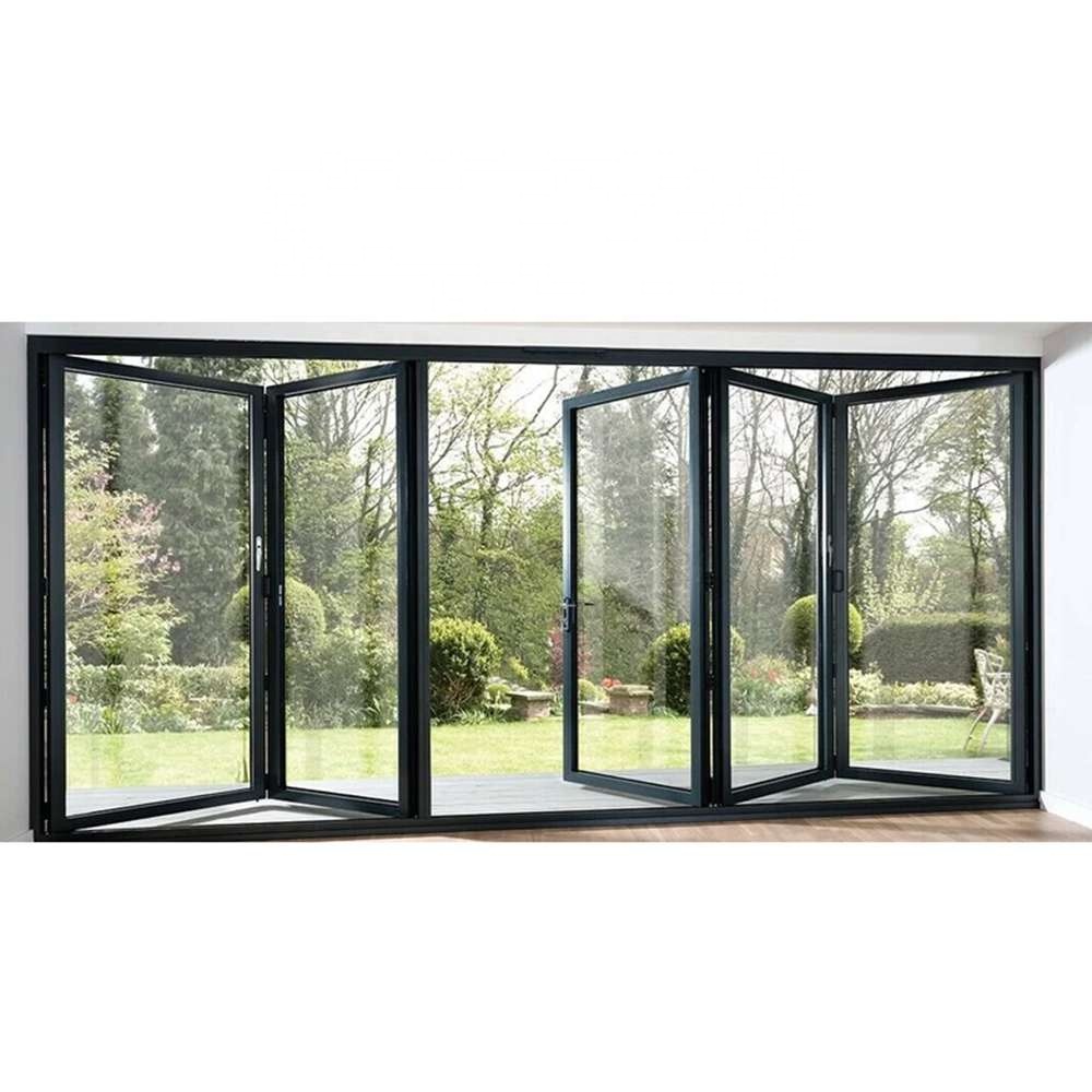 Customized Waterproof Exterior Double Tempered Glass Aluminum Glass Bifold Doors Patio Folding Door