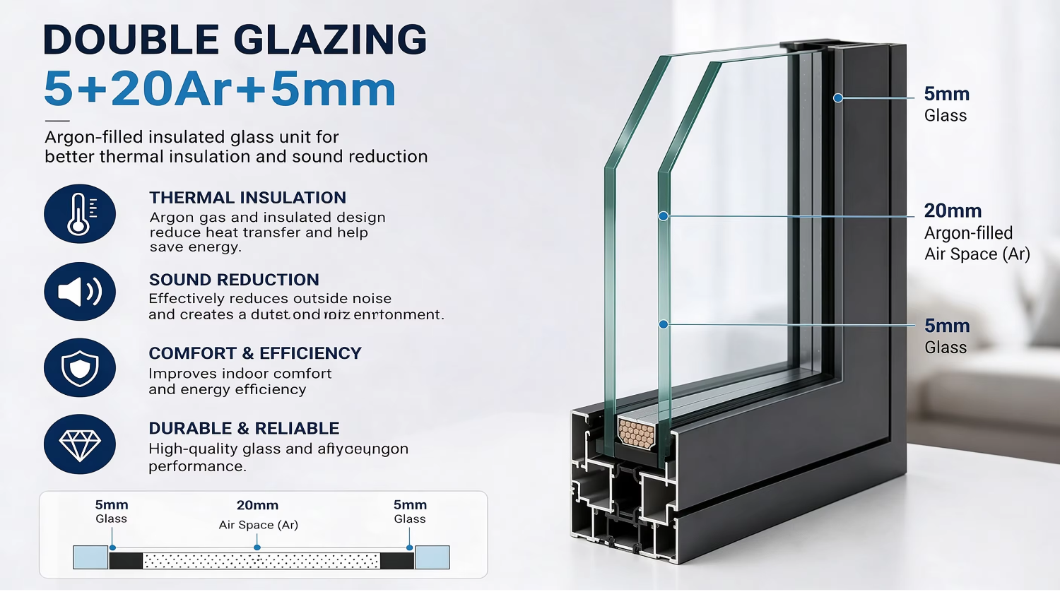 NFRC Four Seal Thermal Break Aluminum Alloy Modern Casement Swing Windows with 54mm Insulation for High Rise Bedroom Apartment