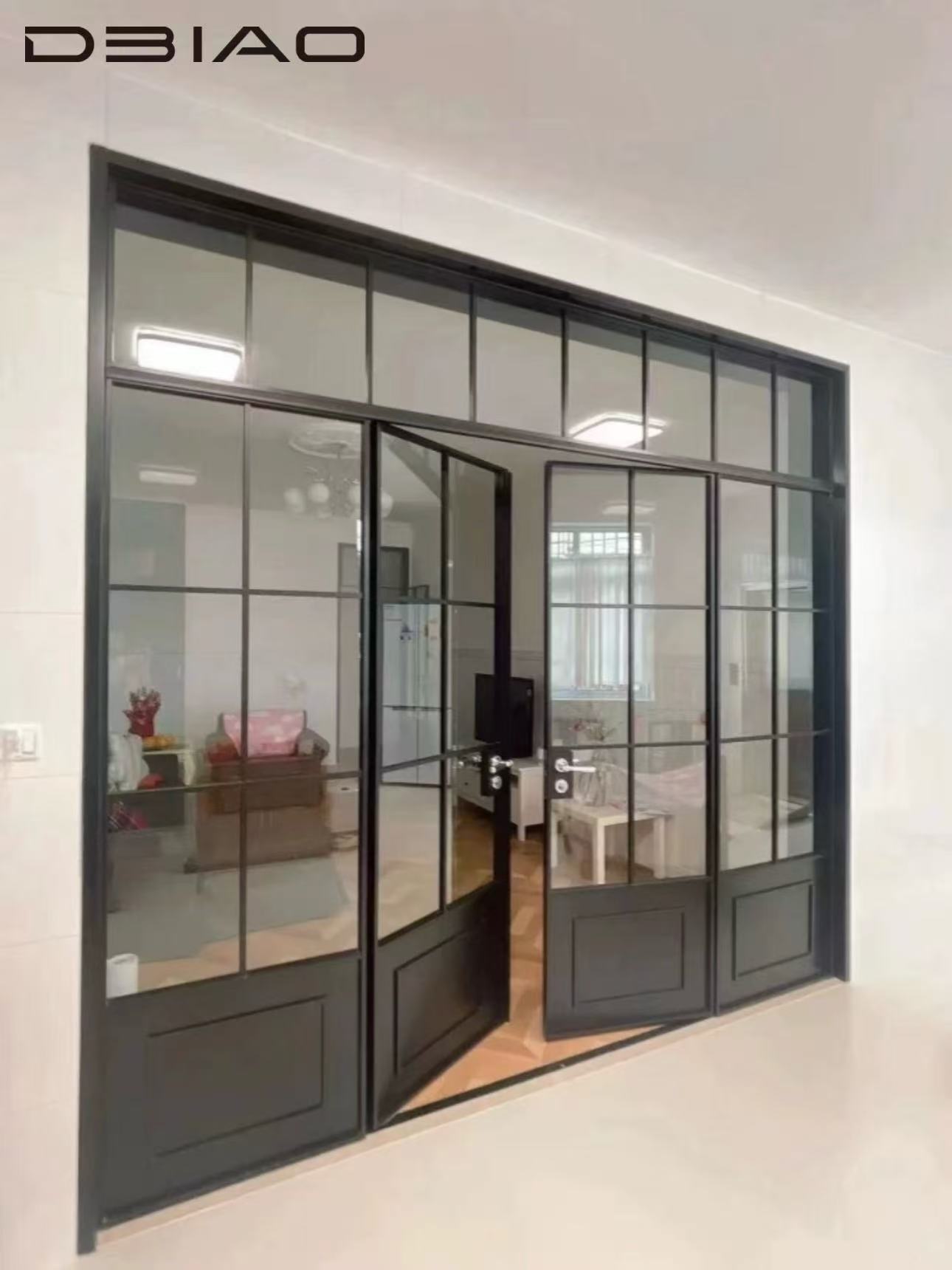 Modern Double French Swing Door Aluminum Alloy Frame Energy Saving Insulated Glass Anti-Theft Safety Lock Bathroom Bedroom