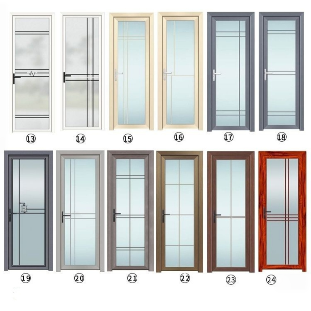 Factory Aluminum Alloy Frosted Glass Swing Door Moisture Proof Interior Bathroom Door For Home