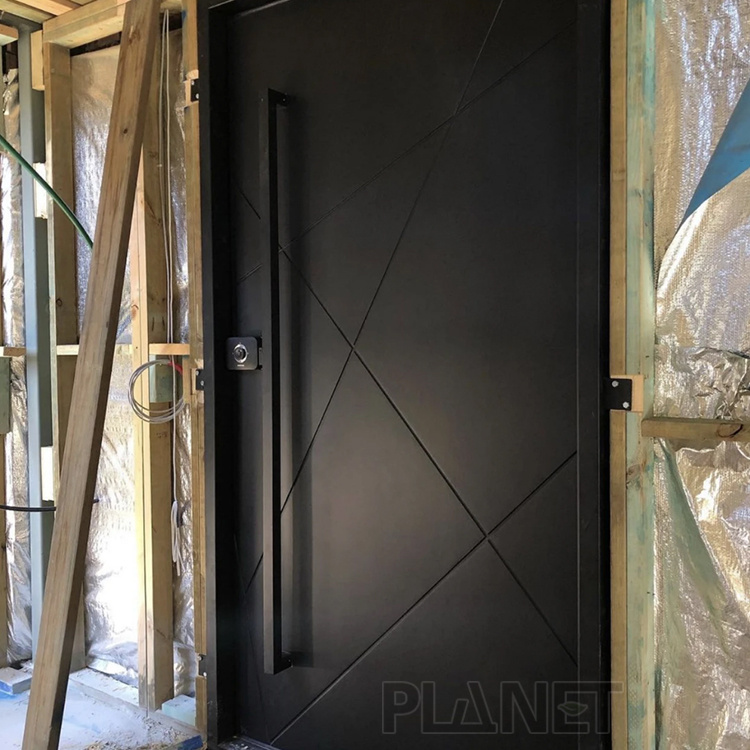 Modern Geometric Black Pivot Door Waterproof Swing Aluminum Patio Exterior French Pivot Door