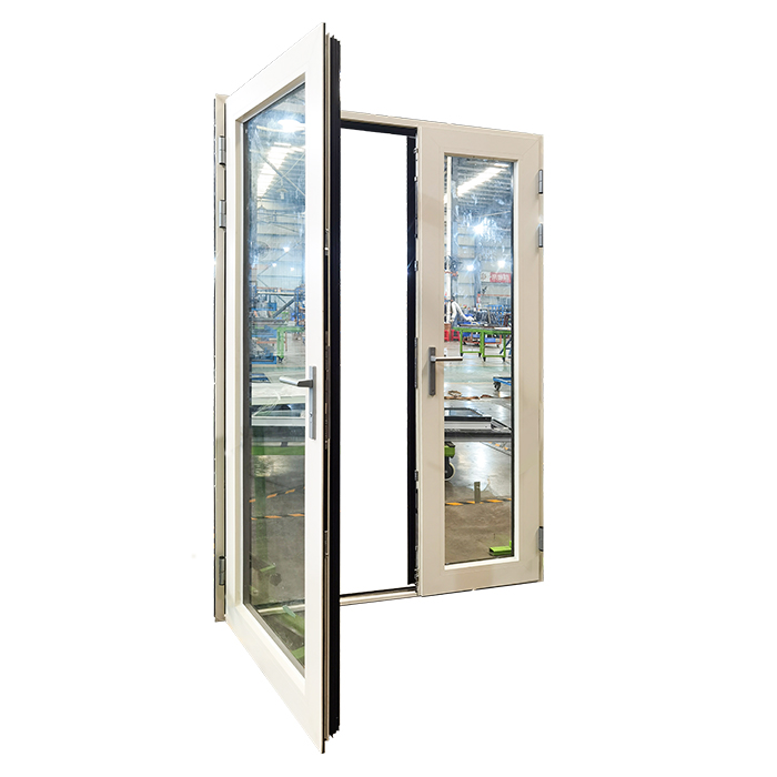 Black Exterior and White Interior Aluminium 10mm Tempered French Glass Casement Door