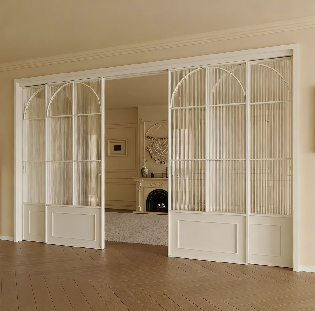 Minimalist Double Glazing Tempered Glass Cream Aluminum Sliding Door for Bedroom Kitchen Bathroom Villa Hotel Hospital Use
