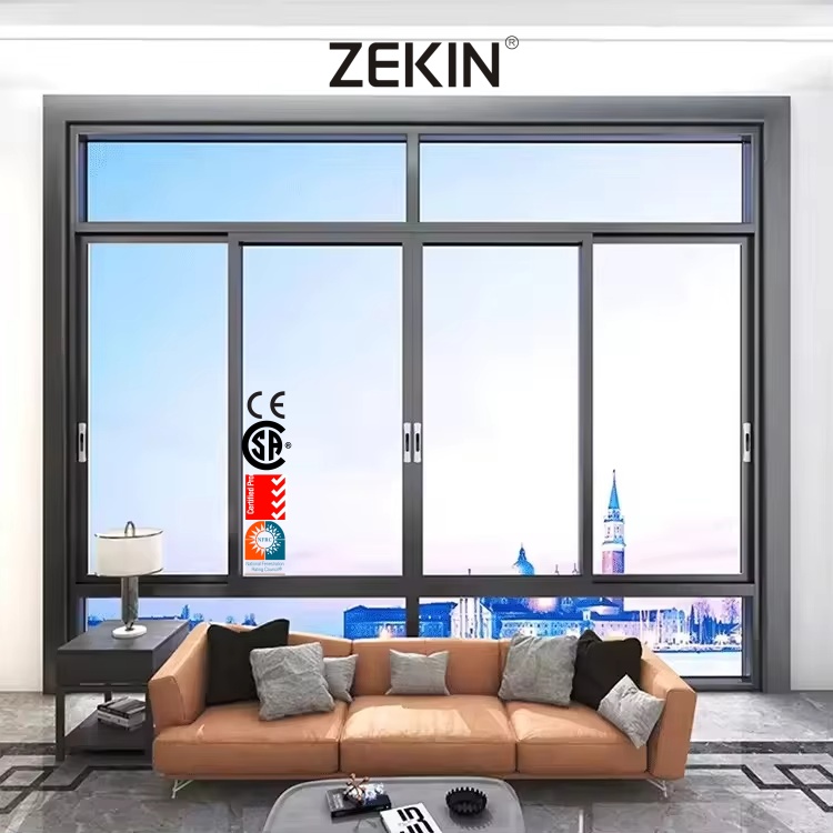 ZEKIN Sliding Windows Thermal Break Safety Grille Aluminum Frame Double Glazing Low-E Glass Window for Balcony Patio Custom Size