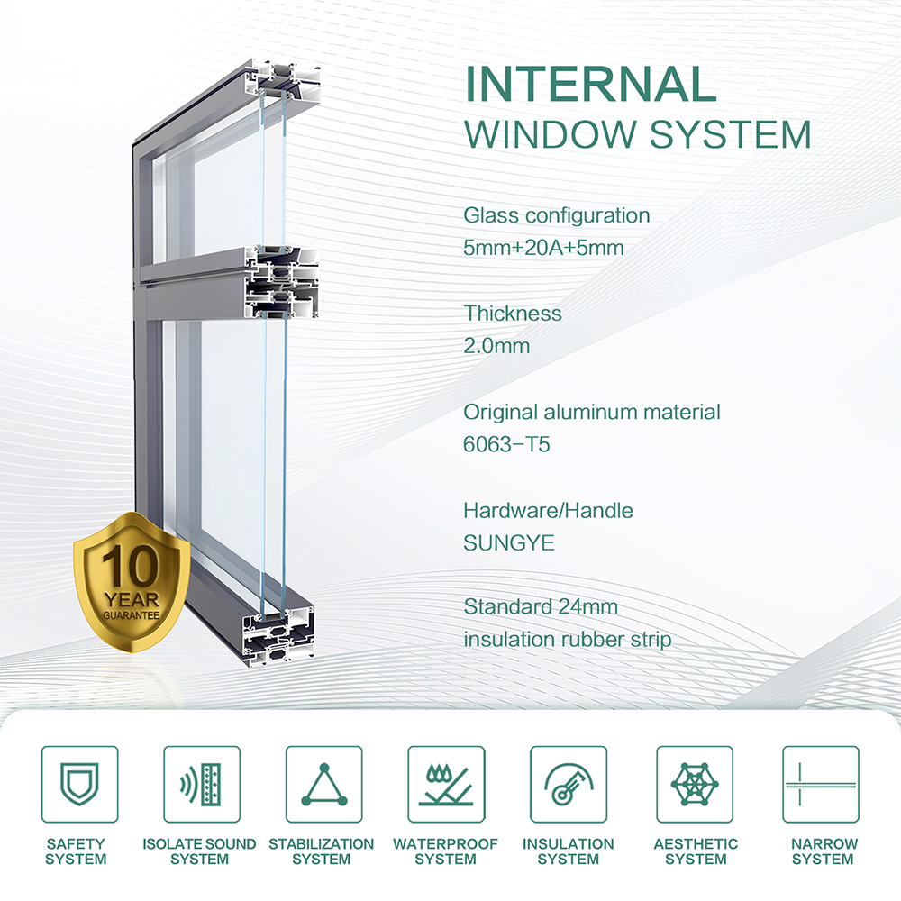 SUNGYE Urban Panorama Concealed Sash Slim Frame Low-E Double Tempered Acoustic Thermal Break Aluminum Casement Windows