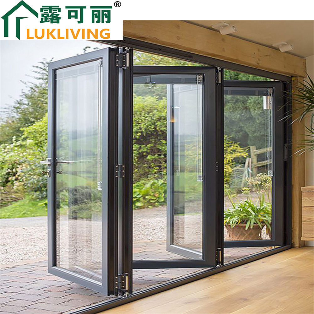 Lukliving Aluminum Exterior Double Glazed Entry Swing Door China Wholesale Patio Front Doors for Villa Modern Folding Door