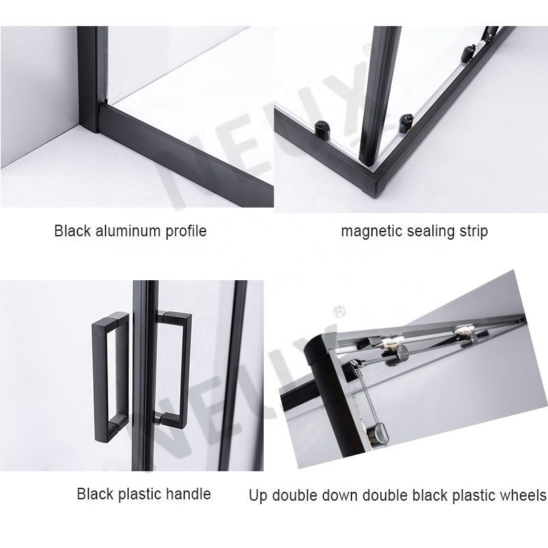 Modern Black Aluminium Framed Corner Cabin Shower Cubicle Sliding Door Shower Room