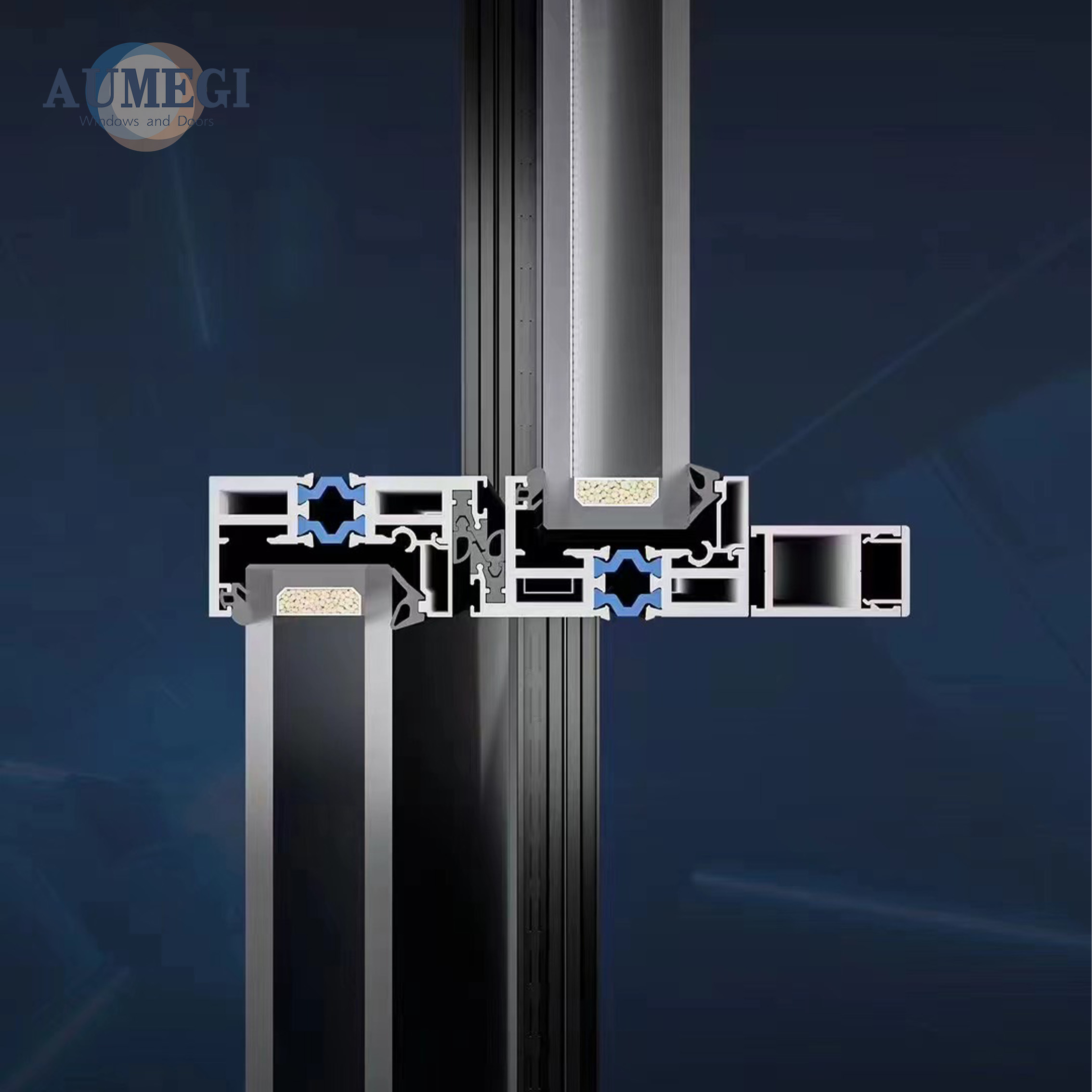 AUMEGI Patio Doors Balcony Metal Back Painted Aluminium Low-e Glass Automatic Main Handle Sliding Door