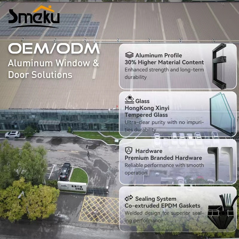 Smeku Modern Brown Aluminum Alloy Glass Sliding Door with Thermal Insulation for Patio Balcony Living Room &amp; Garage