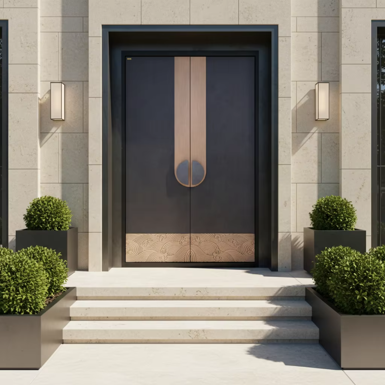 Frosted Glass Aluminum Alloy Double Door Modern Swing Entry for Villa Apartment Exterior Dark Gray Custom