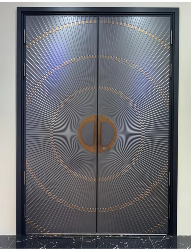 Frosted Glass Aluminum Alloy Double Door Modern Swing Entry for Villa Apartment Exterior Dark Gray Custom